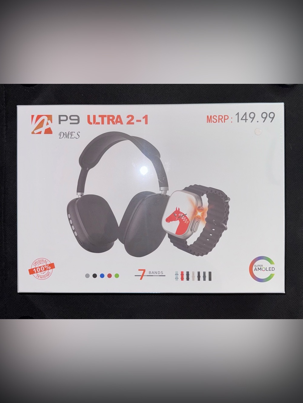 ULTRA 2-1 P9 Wireless Headphones & Smartwatch Bundle in White/Silver, New Sealed